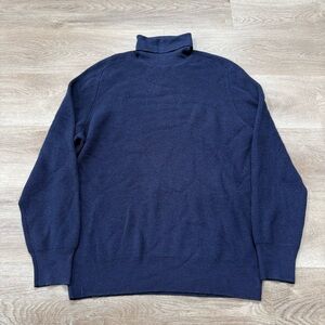 J. Crew Turtleneck Ribbed Sweater Men's L 100% Merino Wool Navy Knit Fisherman